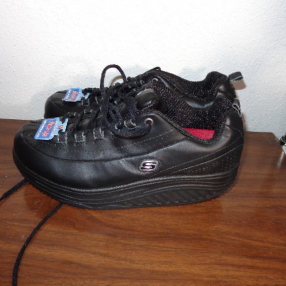 New Skechers Black Leather Shape Ups Shapeup Lace Up Shoes 8.5 NWOB - Picture 5 of 11